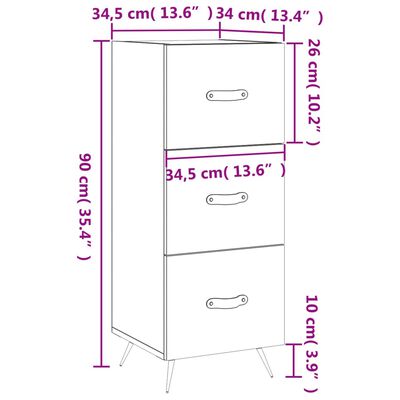 vidaXL kumode, ozolkoka krāsa, 34,5x34x90 cm, inženierijas koks