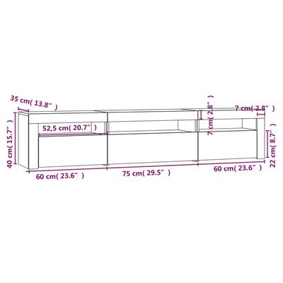 vidaXL TV skapītis ar LED apgaismojumu, melns, 195x35x40 cm