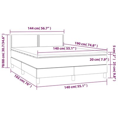 vidaXL atsperu gulta ar matraci, LED, pelēkbrūns audums, 140x190 cm