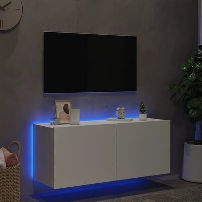 vidaXL TV galdiņš ar LED lampiņām, balti, 100x35x41 cm