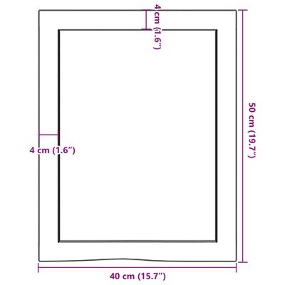 vidaXL sienas plaukts, 40x50x(2-4) cm, neapstrādāts ozola masīvkoks