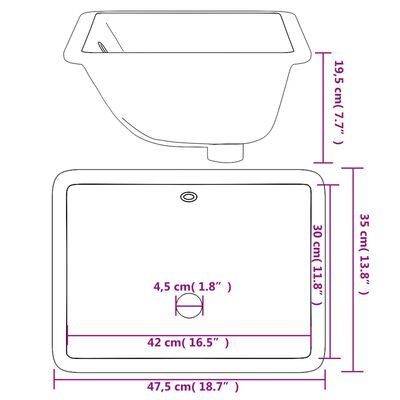 vidaXL vannasistabas izlietne, balta, 47,5x35x19,5 cm, taisnstūra