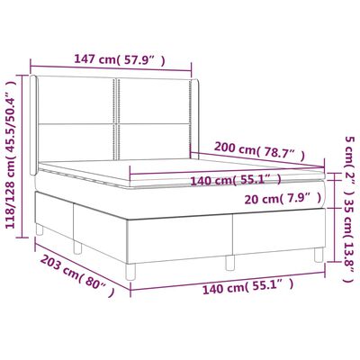 vidaXL atsperu gulta ar matraci, LED, rozā samts, 140x200 cm