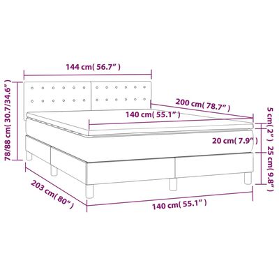 vidaXL atsperu gulta ar matraci, LED, brūna, 140x200 cm, mākslīgā āda