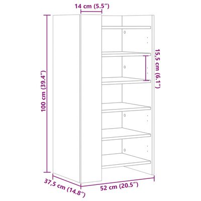 vidaXL apavu skapītis ozolkoka krāsa 52x37,5x100cm inženierijas koks