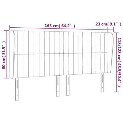 vidaXL galvgalis ar malām, 163x23x118/128 cm, tumši zaļš samts