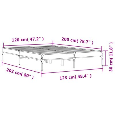 vidaXL gultas rāmis, ozola krāsā, 120x200cm, inženierijas koks, metāls