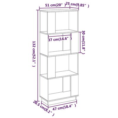 vidaXL grāmatu plaukts, medus brūns, 51x25x132 cm, priedes koks