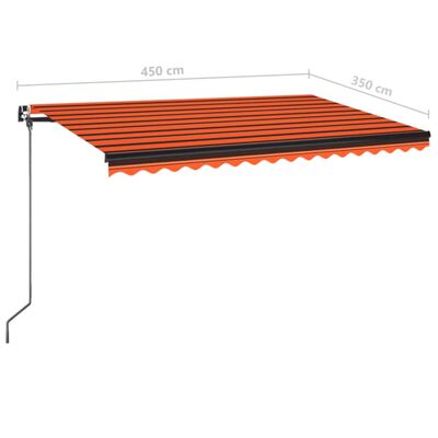 vidaXL izvelkama markīze ar LED, 450x350 cm, oranža un brūna