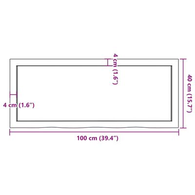 vidaXL sienas plaukts, 100x40x(2-4) cm, neapstrādāts ozola masīvkoks