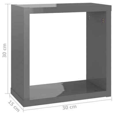 vidaXL kuba formas sienas plaukti, 4 gab., 30x15x30 cm, spīdīgi pelēki