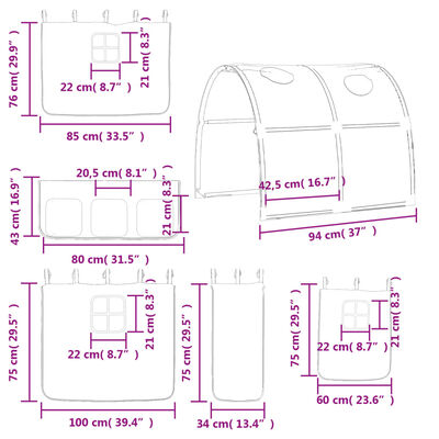 vidaXL bērnu augstā gulta ar tuneli, zila, 90x200 cm, priede