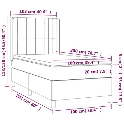 vidaXL atsperu gulta ar matraci, LED, tumši zils samts, 100x200 cm