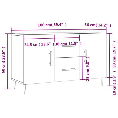 vidaXL kumode, betona pelēka, 100x36x60 cm, inženierijas koks