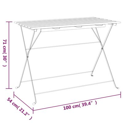 vidaXL saliekams bistro galds, 100x54x71 cm, akācijas koks, tērauds