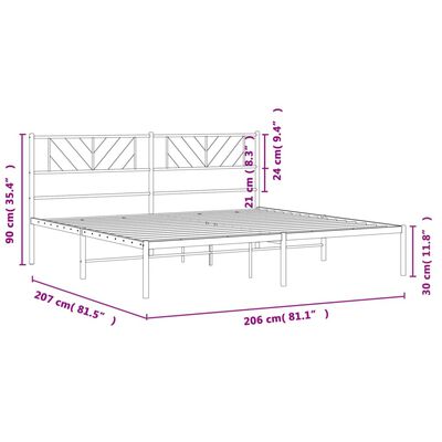 vidaXL gultas rāmis ar galvgali, melns metāls, 200x200 cm