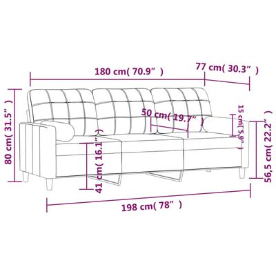 vidaXL divvietīgs dīvāns ar spilveniem, gaiši pelēks, 180 cm, audums