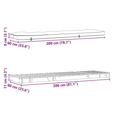 vidaXL dīvāngulta ar matraci, 60x206x11 cm, impregnēts priedes koks