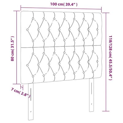 vidaXL gultas galvgalis ar LED, 100x7x118/128 cm, gaiši pelēks samts