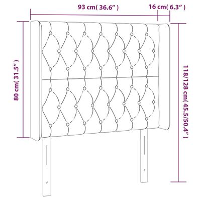 vidaXL gultas galvgalis ar LED, 93x16x118/128 cm, zils audums