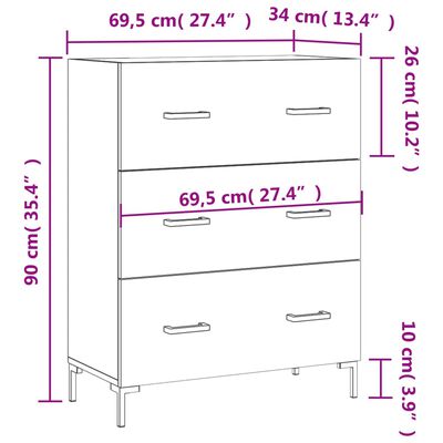 vidaXL kumode, ozolkoka krāsa, 69,5x34x90 cm, inženierijas koks