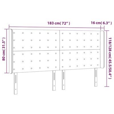 vidaXL gultas galvgalis ar LED, 183x16x118/128 cm, tumši pelēks audums