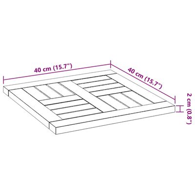 vidaXL galda virsma, 40x40x2 cm, dižskābarža koks, kvadrāta forma