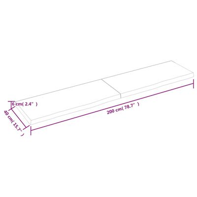 vidaXL vannasistabas letes virsma 200x40x(2-6)cm apstrādāts masīvkoks