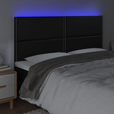 vidaXL gultas galvgalis ar LED, 160x5x118/128 cm, melns mākslīgā āda