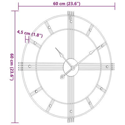 vidaXL sienas pulkstenis, melns, Ø60 cm, dzelzs