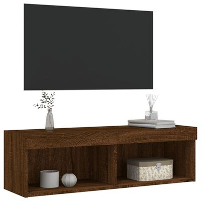 vidaXL TV galdiņš ar LED lampiņām, brūna ozolkoka, 100x30x30 cm