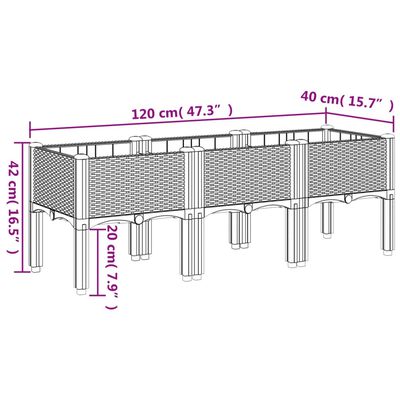 vidaXL dārza puķu kaste ar kājām, brūna, 120x40x42 cm, PP