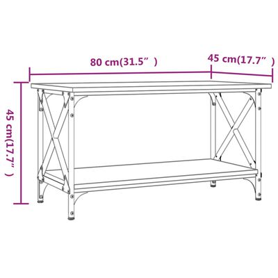 vidaXL kafijas galdiņš, pelēks, 80x45x45 cm,inženierijas koks, dzelzs