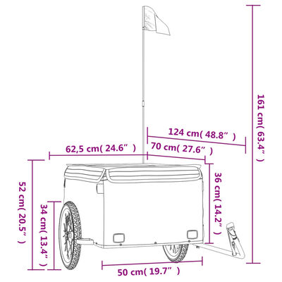 vidaXL velosipēda piekabe, 45 kg, melna, dzelzs