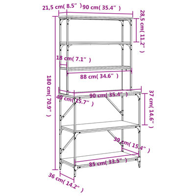 vidaXL virtuves plaukts, 6 līmeņi, melns, 90x40x180 cm, koks