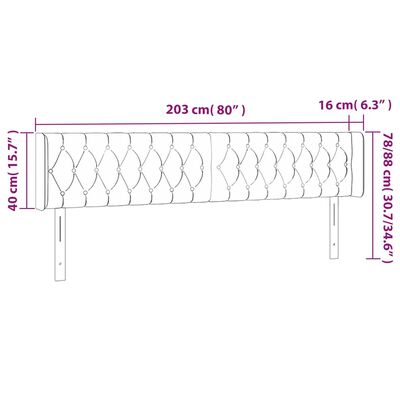 vidaXL gultas galvgalis ar LED, 203x16x78/88 cm, tumši brūns audums