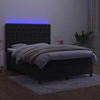 vidaXL atsperu gulta ar matraci, LED, melns samts, 140x190 cm