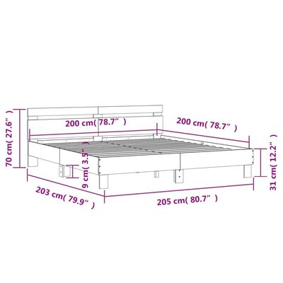 vidaXL gultas rāmis ar galvgali, melns, 200x200 cm, masīvkoks