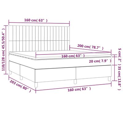 vidaXL atsperu gulta ar matraci, LED, tumši zils samts, 160x200 cm