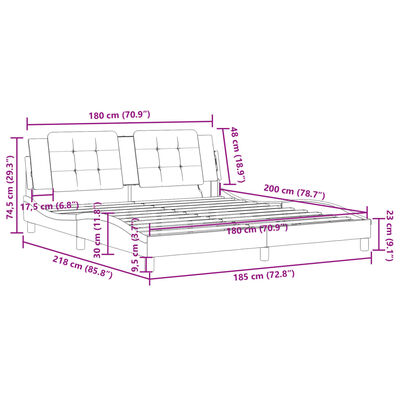 vidaXL gultas rāmis ar LED, melns, 180x200 cm, mākslīgā āda