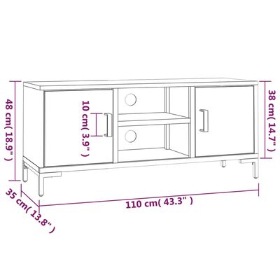 vidaXL TV plaukts, melns, 110x35x48 cm, priedes masīvkoks