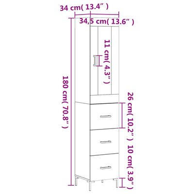 vidaXL augstais skapītis, ozolkoka, 34,5x34x180 cm, inženierijas koks