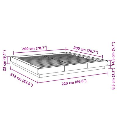 vidaXL gultas rāmis, ozolkoka krāsā, 200x200 cm, inženierijas koks