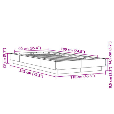 vidaXL gultas rāmis, melns, 90x190 cm, inženierijas koks