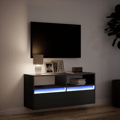 vidaXL TV sienas skapītis ar LED lampiņām, melns, 100x31x45 cm