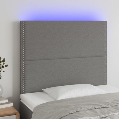 vidaXL gultas galvgalis ar LED, 90x5x118/128 cm, tumši pelēks audums