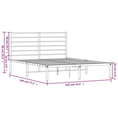 vidaXL gultas rāmis ar galvgali, melns metāls, 135x190 cm