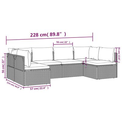 vidaXL 6-daļīgs dārza atpūtas mēbeļu komplekts ar matračiem, pelēks PE