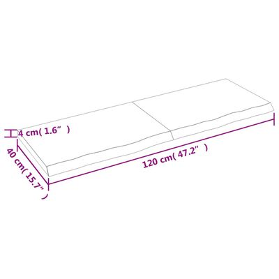 vidaXL galda virsma, 120x40x(2-4) cm, neapstrādāts ozola masīvkoks