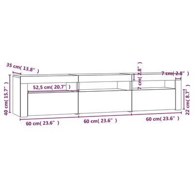 vidaXL TV skapītis ar LED apgaismojumu, balts, 180x35x40 cm